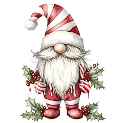 Whimsical santa claus figure spreading holiday cheer with candy canes and holly decorations
