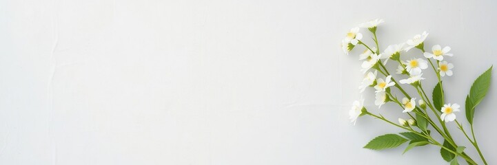 Obraz premium Delicate white floral arrangement on a soft gray background, gentle curves, elegant design, soft focus