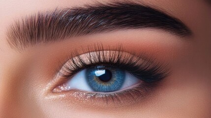 Obraz premium Close-up of a beautifully styled eye with long lashes and vibrant blue iris.