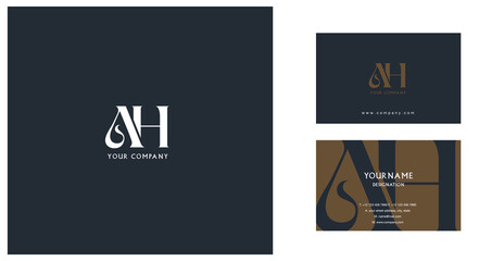 Letters A H  Joint logo icon with business card vector template.