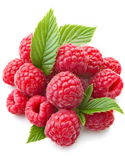Fresh raspberries in a pile isolated on a white background