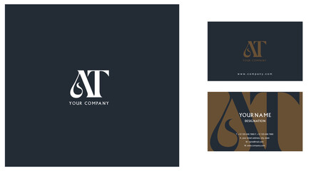 Letters A T  Joint logo icon with business card vector template.