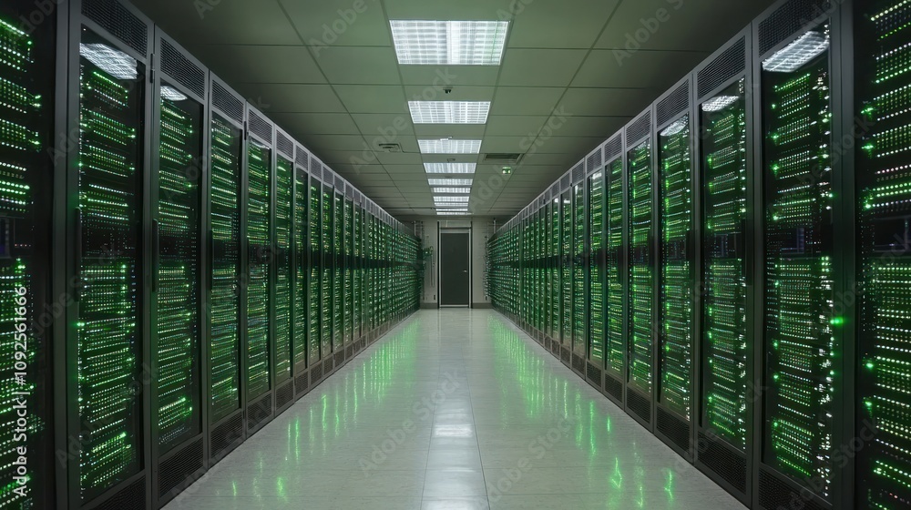 Poster Illuminated Server Racks Line A Modern Data Center Corridor