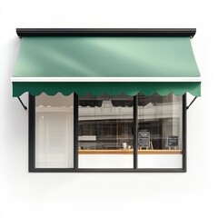 Charming storefront featuring a green awning and large windows, inviting customers to explore inside.