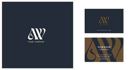 Letters A W  Joint logo icon with business card vector template.