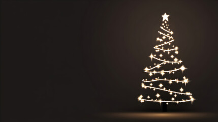 A hand-drawn Christmas tree with minimal decorations and glowing white lights. Hand-drawn Christmas tree vector.


