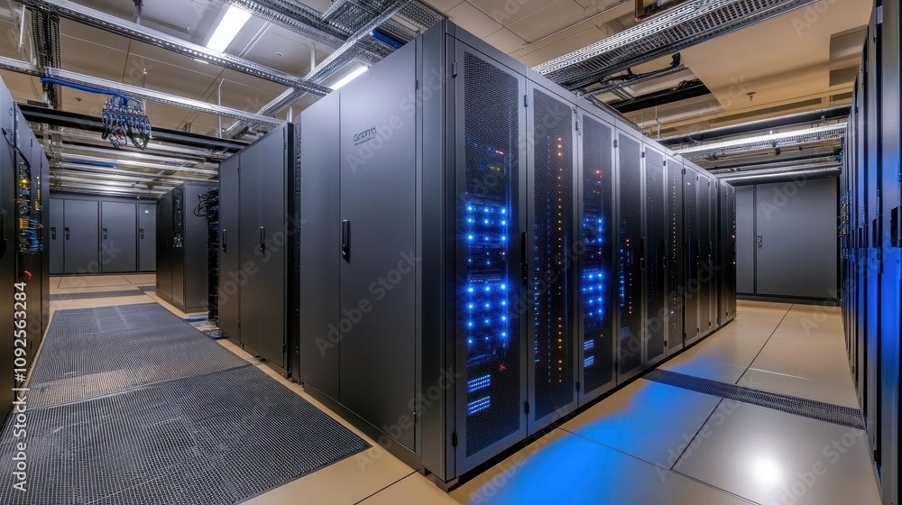 Poster modern data center server room infrastructure