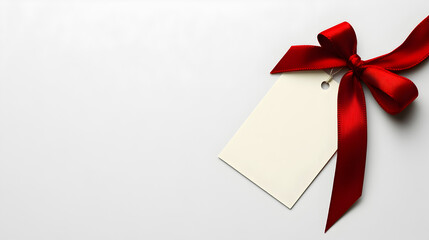 A simple Christmas gift tag with a red ribbon and a blank space for the recipient’s name. Simple gift tag design.




