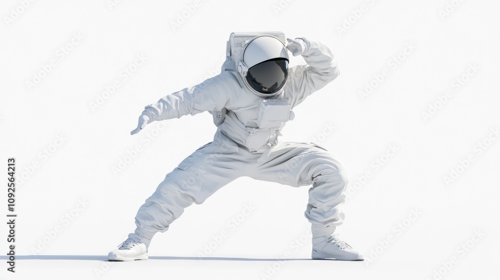 Aufkleber A stylized astronaut in a dynamic pose, suggesting movement or action in a space-themed context.