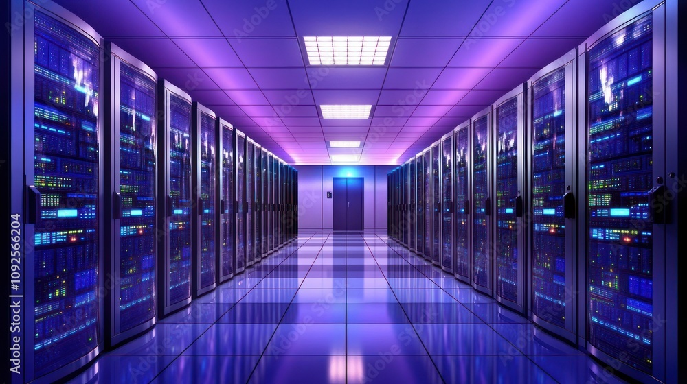 Poster Illuminated Server Room Rows Of Data Servers