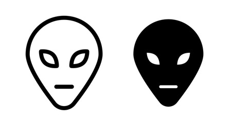 Alien face Icon set in black filled and line.