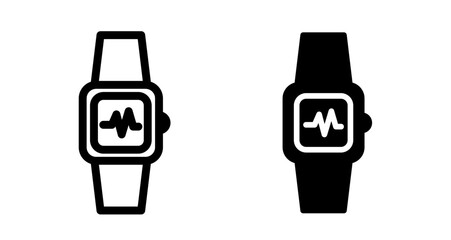 Fitness smart watch Icon set in black filled and line.