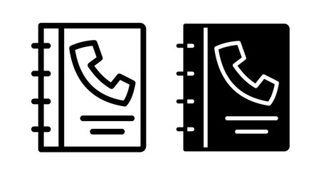 Phone book Icon set in black filled and line.