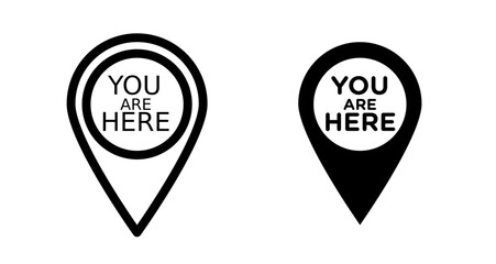 You are here Icon set in black filled and line.