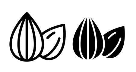 Almond Icon set in black filled and line.
