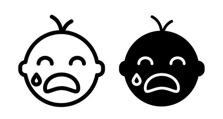 Crying baby Icon set in black filled and line.