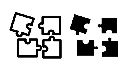 Puzzle Icon set in black filled and line.