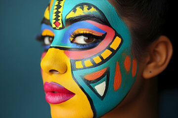 Portrait with vibrant makeup inspired by cultural traditions. 4k image