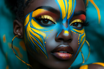 Portrait with vibrant makeup inspired by cultural traditions. high quality image