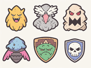 Obraz premium Cute Cartoon Monsters and Badges Collection