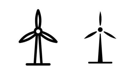 Wind turbine Icon set in black filled and line. © Raj