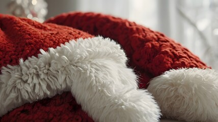 Close-up photo of Santa Claus's Christmas hat. generative ai