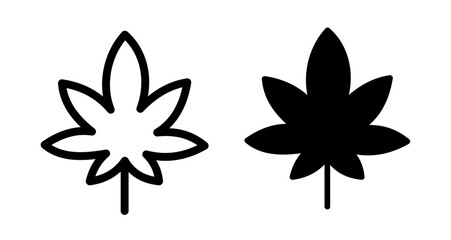 Cannabis leaf Icon set in black filled and line.