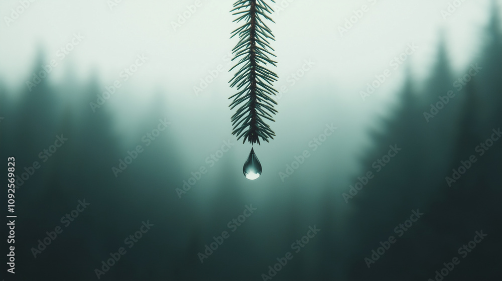 Poster a tree branch with a drop of water on it