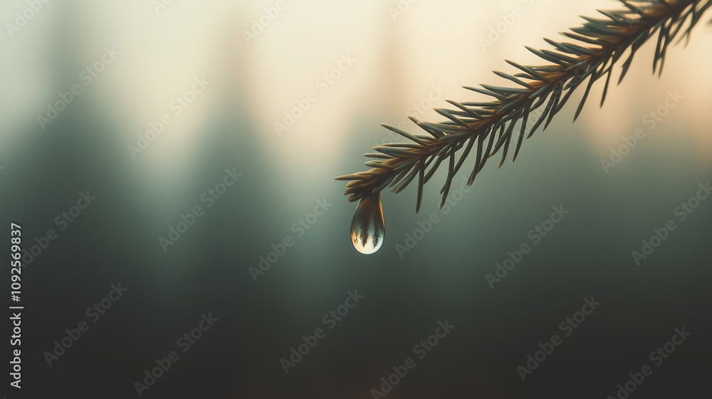 Poster a tree branch with a drop of water on it
