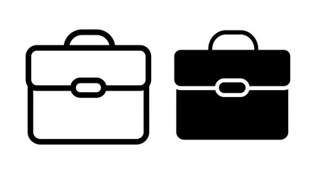 Briefcase Icon set in black filled and line.