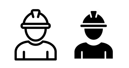 Construction worker Icon set in black filled and line.