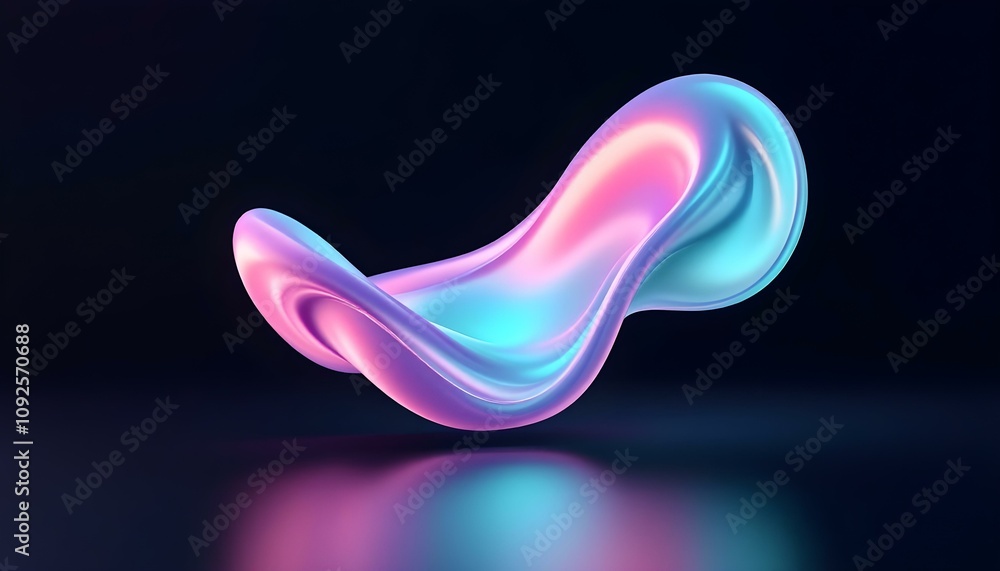 Poster abstract colorful gradient design on black background, fluid iridescent holographic curved wave in m