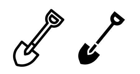 Shovel Icon set in black filled and line.