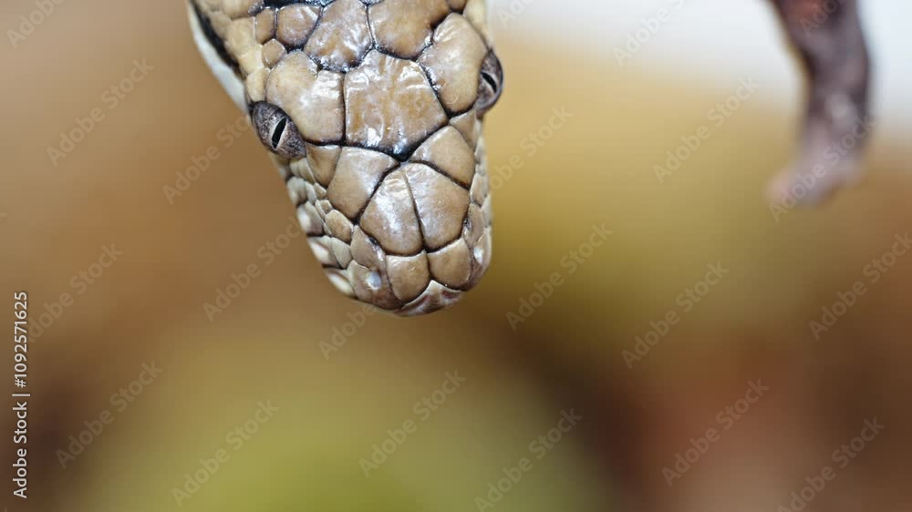 Poster amethystine python flicks its tongue close-up showing detailed scales and focused expression