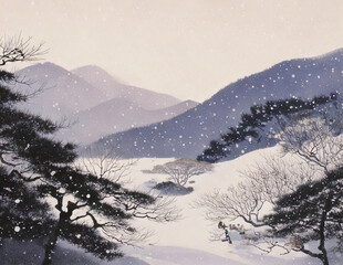 눈 오는 겨울 한국 전통 풍경