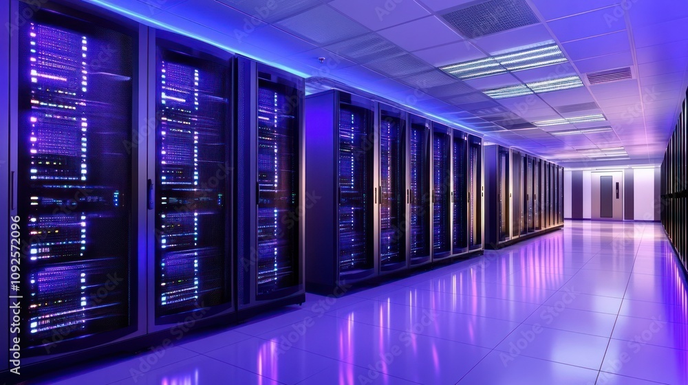 Poster Illuminated Server Racks in a Modern Data Center