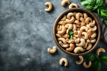 Fototapeta premium Rustic Bowl of Cashew Nuts on Dark Surface