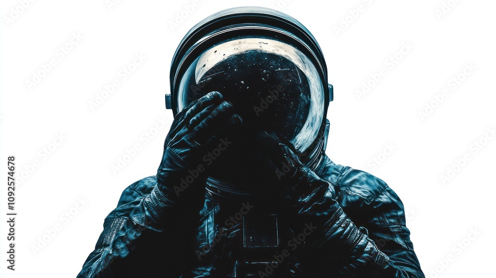 Aufkleber An astronaut in a spacesuit touching their helmet, evoking themes of exploration and isolation.