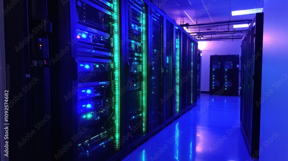 Poster Illuminated Server Racks In Modern Data Center