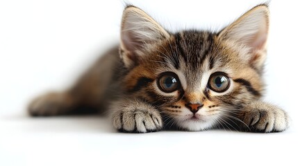 Adorable Kitten Playing Curiously and Exploring on a White Background,Perfect for Use as a Photograph or Image