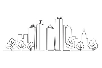 Naklejka premium Modern cityscape tall building modern downtown business district one line continuous drawing