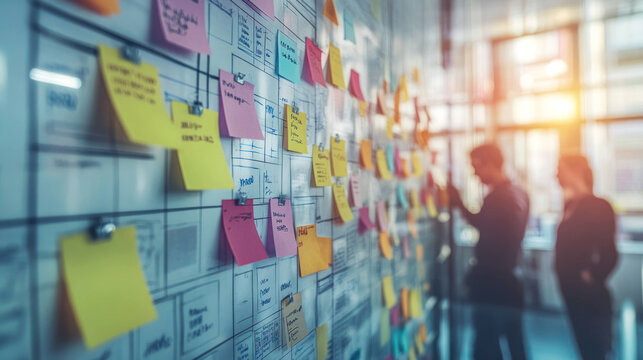 sticky notes on a whiteboard.