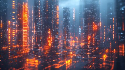 Fototapeta premium Futuristic cityscape digital landscape urban technology night view