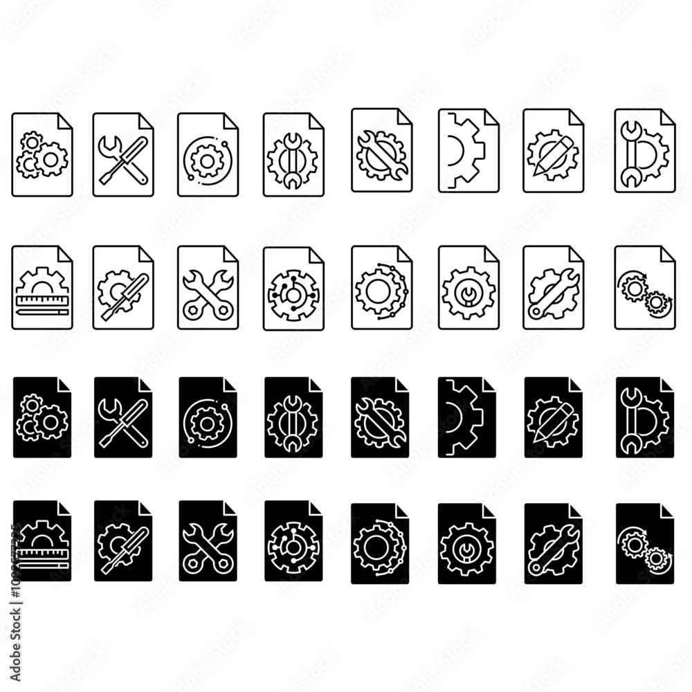 Poster technical documentation icon vector set. manual illustration sign collection. instruction symbol or 