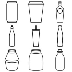 Minimalist Line Icon Various Bottle Shapes Set