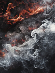Fototapeta premium Flowing smoke patterns in fiery orange and white tones, creating a bold and atmospheric abstract effect.