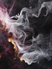Fototapeta premium Dynamic smoke patterns in pink and white tones on a dark backdrop, creating a surreal and captivating composition.