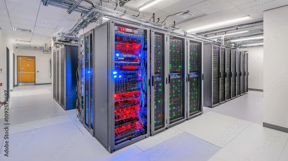 Poster modern data center server room infrastructure