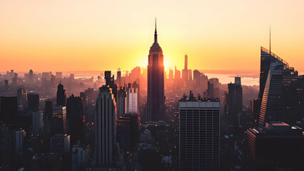 city skyline at sunset