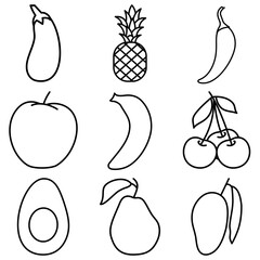 Minimalist Line Icon Various Kinds of Fruit Set